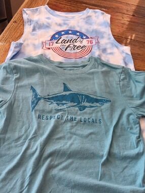 Kids Shark Graphic Tee - Light Blue And Patriotic Tank Top. Bundle
